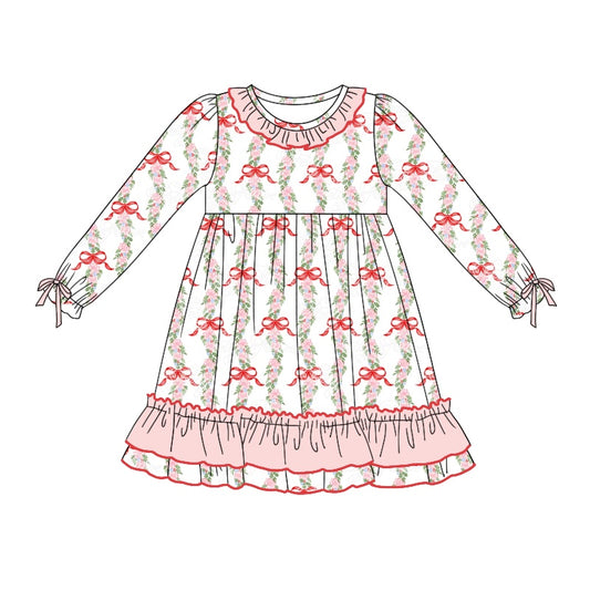 Pre-order GLD0741 baby Girls Christmas bows Dress ( Deadline August 10 )