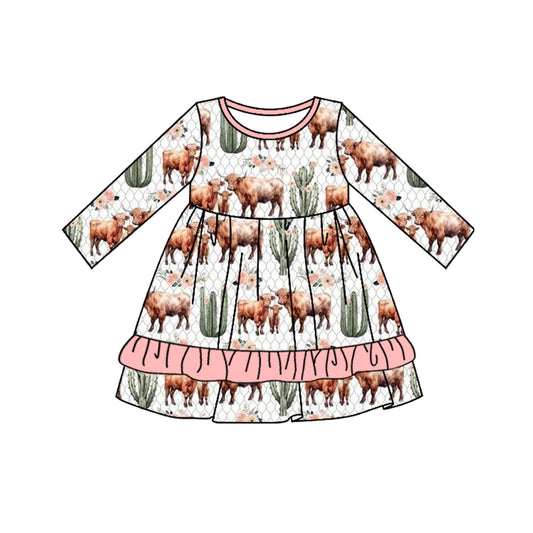 Pre-order GLD0744 baby Girls cow cactus Dress ( Deadline August 12 )