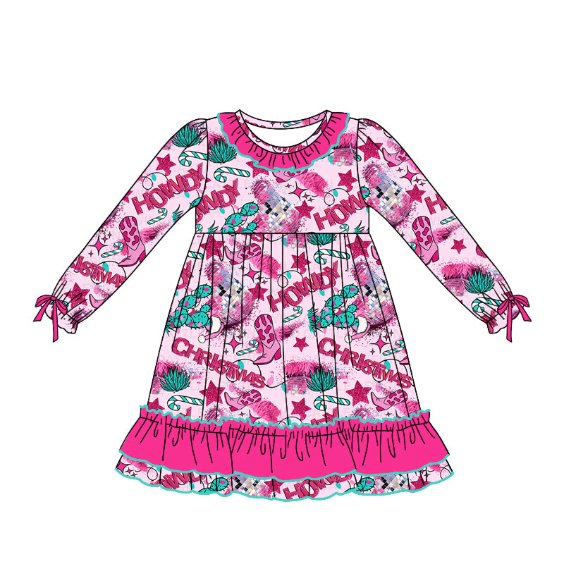 Pre-order GLD0747 baby Girls hot pink howdy Dress ( Deadline August 12 )