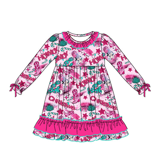 Pre-order GLD0747 baby Girls hot pink howdy Dress ( Deadline August 12 )