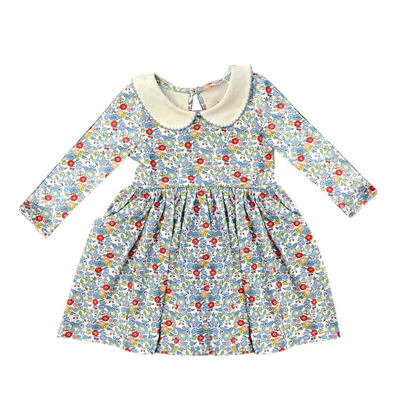 Pre-order GLD0811 baby Girls blue floral Dress ( Deadline August 29 )