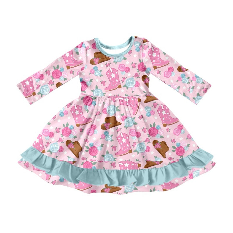 Pre-order GLD0819 baby Girls pink boots Dress ( Deadline September 3 )