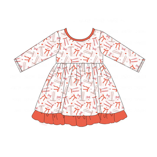 Pre-order GLD0823 baby Girls red bows Dress ( Deadline September 3 )