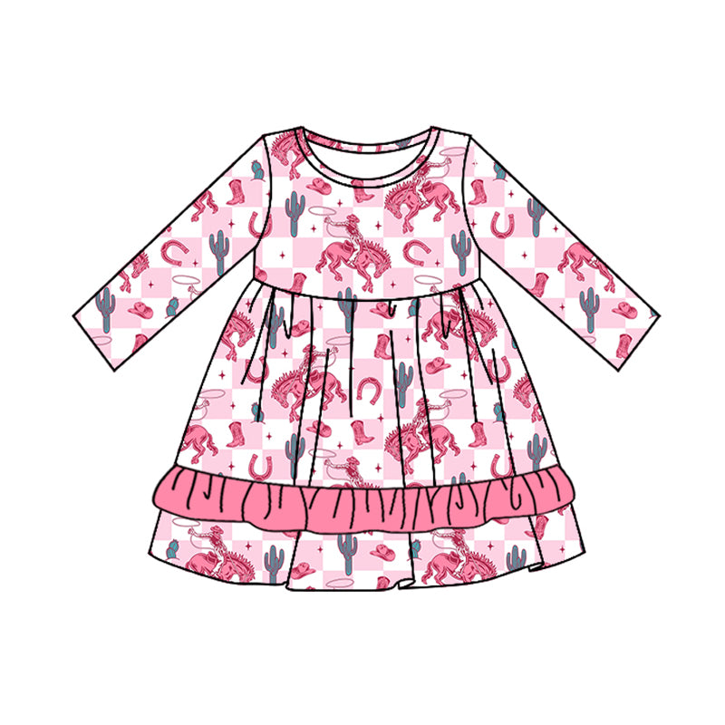 Pre-order GLD0826 baby Girls western pink Dress ( Deadline September 4 )