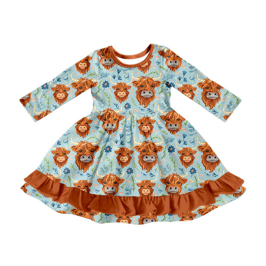 Pre-order GLD0831 baby Girls cow floral Dress ( Deadline September 5 )