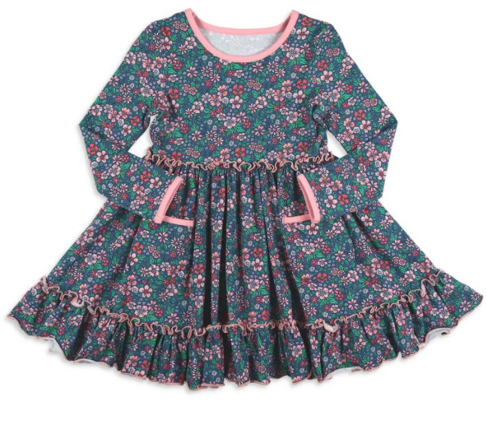 Pre-order GLD0844 baby Girls navy floral Dress ( Deadline September 16 )