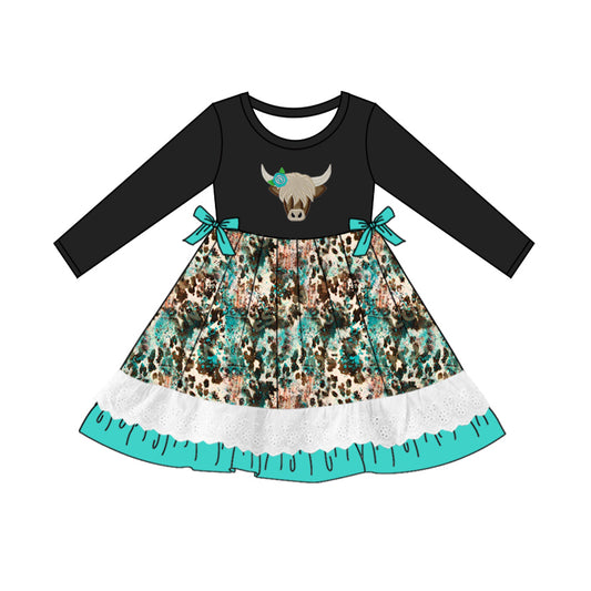 Pre-order GLD0852 baby Girls black cow Dress ( Deadline September 18 )