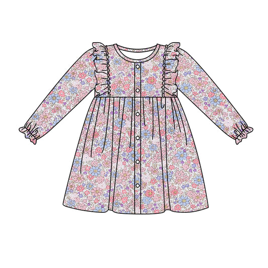 Pre-order GLD0857 baby Girls pink floral Dress ( Deadline September 20 )