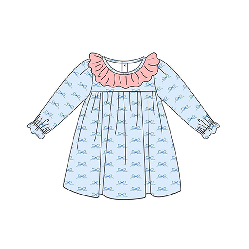 Pre-order GLD0865 baby Girls blue bows Dress ( Deadline September 23 )