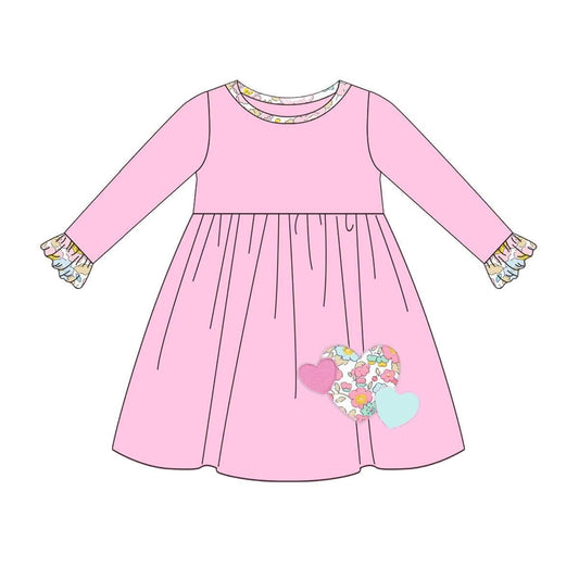 Pre-order GLD0867 baby Girls pink heart Dress ( Deadline September 23 )