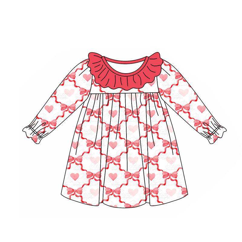 Pre-order GLD0872 baby Girls Valentine bows Dress ( Deadline September 24 )