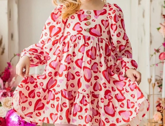 Pre-order GLD0873 baby Girls Valentine heart Dress ( Deadline September 24 )