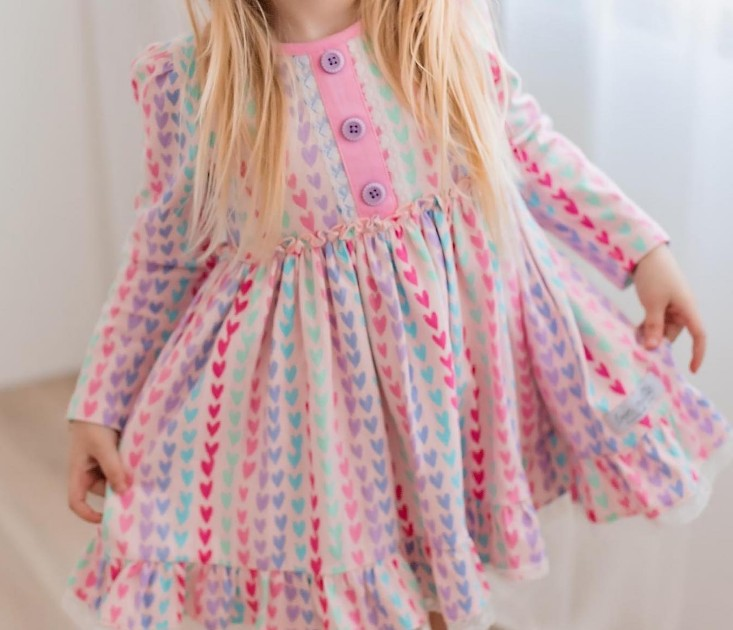 Pre-order GLD0877 baby Girls Valentine heart Dress ( Deadline September 25 )