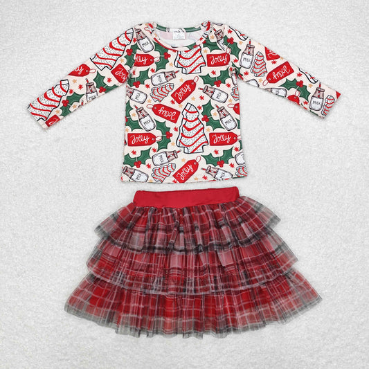 GLD0883 Girls Christmas Outfits long Sleeves tulle Skirt