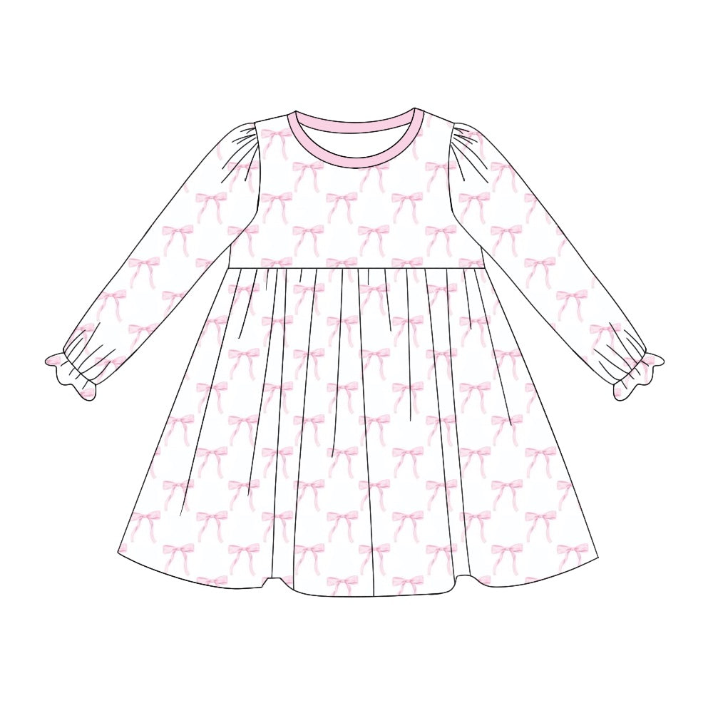 Pre-order GLD0898 baby Girls pink bows Dress ( Deadline Sept. 29 )