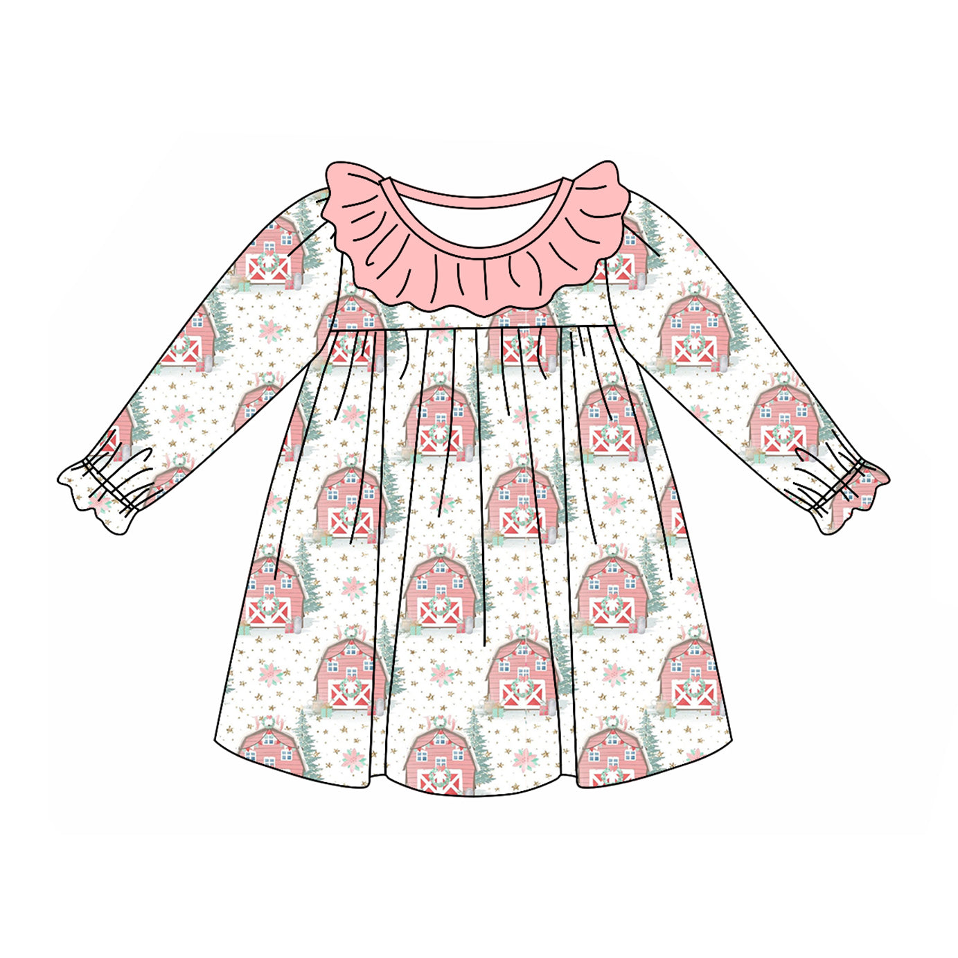 Pre-order GLD0899 baby Girls farm pink Dress ( Deadline Sept. 30 )