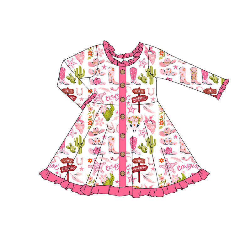 Pre-order GLD0907 baby Girls pink cowgirl Dress ( Deadline Oct.2 )