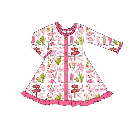 Pre-order GLD0907 baby Girls pink cowgirl Dress ( Deadline Oct.2 )