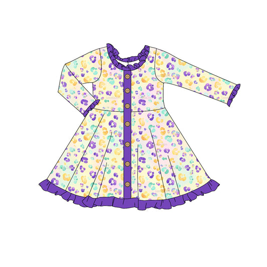 Pre-order GLD0911 baby Girls leopard purple Dress ( Deadline Oct.3 )