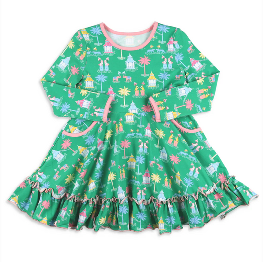 Pre-order GLD0926 baby Girls Christmas green Dress ( Deadline Oct.8 )