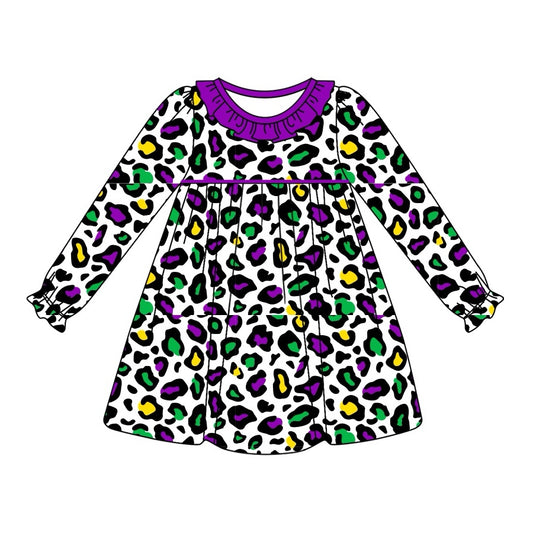 Pre-order GLD0949 baby Girls purple leopard Dress ( Deadline Oct.15 )