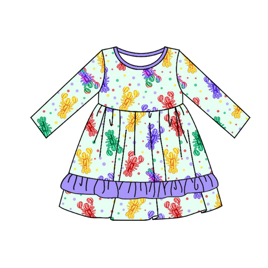 Pre-order GLD0951 baby Girls Mardi Gras crawfish Dress ( Deadline Oct.15 )