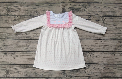 Pre-order GLD0981 baby Girls pink cross long sleeve lace neck Dress embroidery