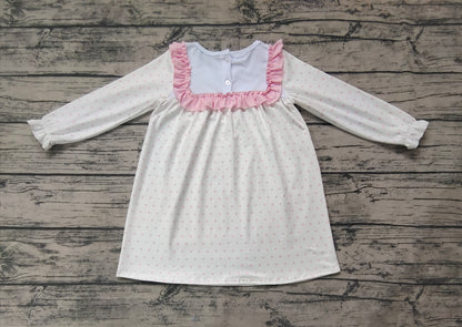 Pre-order GLD0981 baby Girls pink cross long sleeve lace neck Dress embroidery