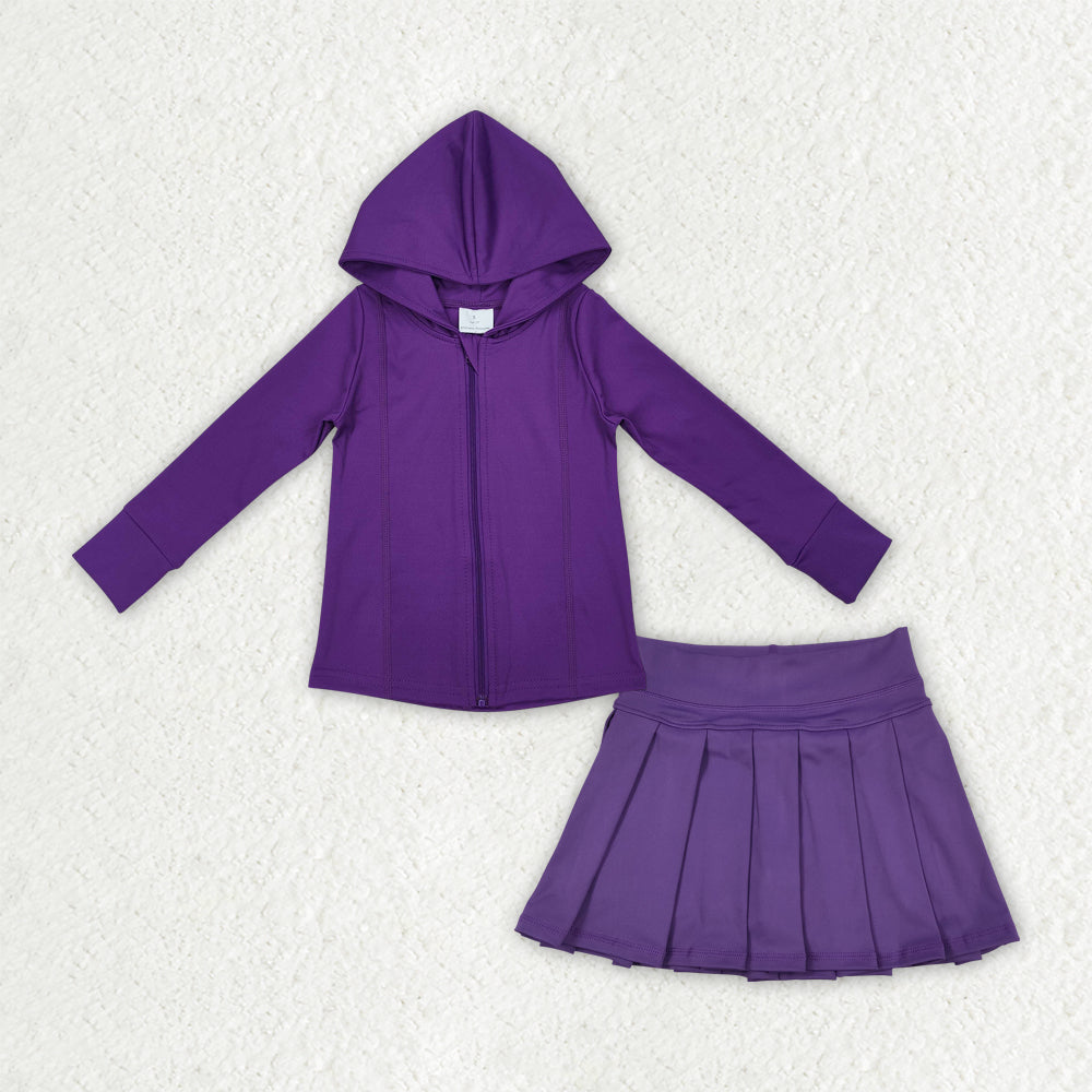 GLD1192 Girls purple zipper top skirt outfits yoga