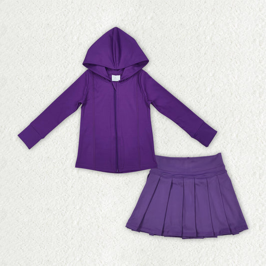 GLD1192 Girls purple zipper top skirt outfits yoga