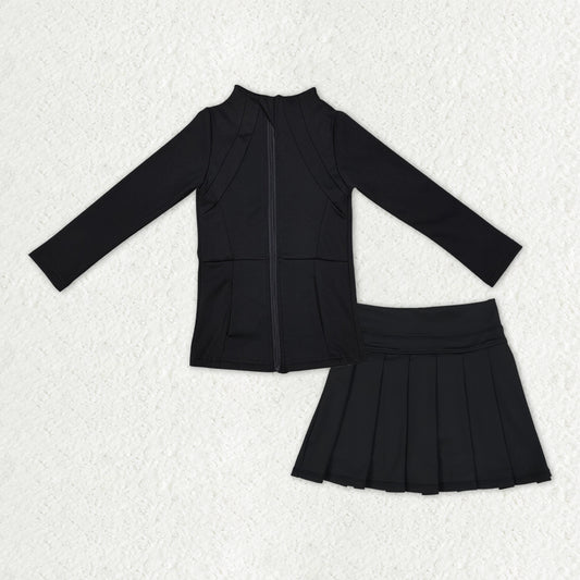 GLD1193 Baby girls black zipper top skirt outfits yoga