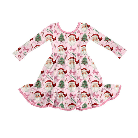 Pre-order GLD1279 girls Christmas Santa Claus tree pink bow Dress ( Deadline 2025.9.12）