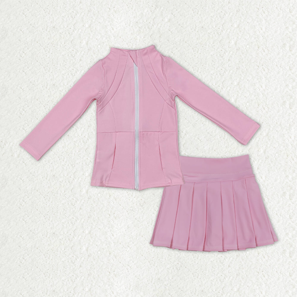 GLD1380 Baby girls pink zipper top skirt outfits yoga