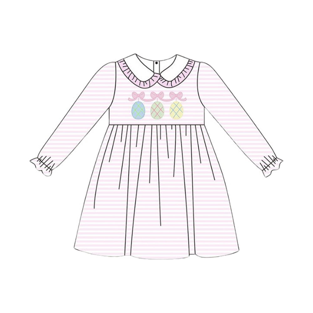 10.13  Pre-order GLD1385 Baby Girls Easter egg stripe long sleeve dress