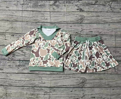 Pre-order GLD1477 girls duck camo long sleeve skirt outfits