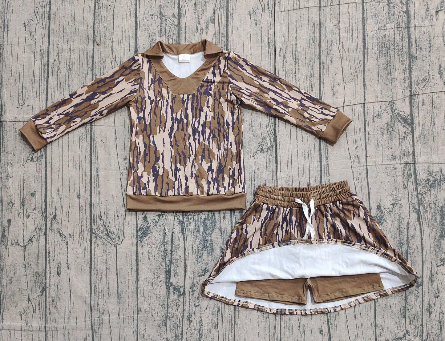 Pre-order GLD1478 girls camo long sleeve skirt outfits