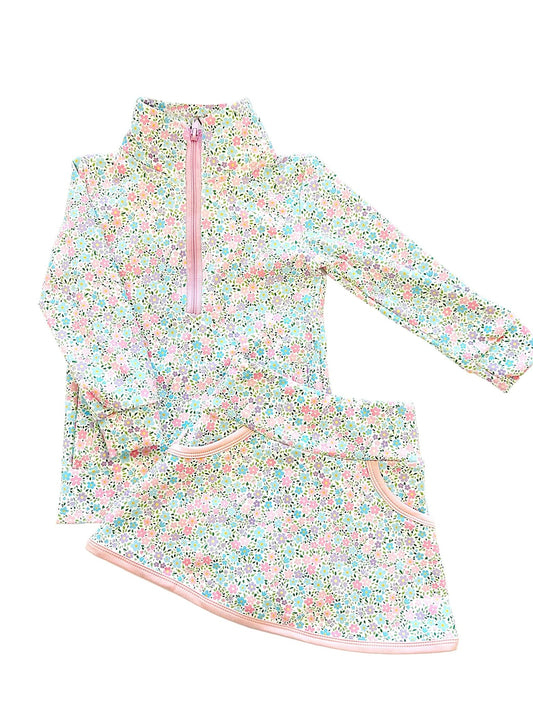 12.3 Pre-order GLD1559 baby girls flower long sleeve skirt zipper Outfits yoga