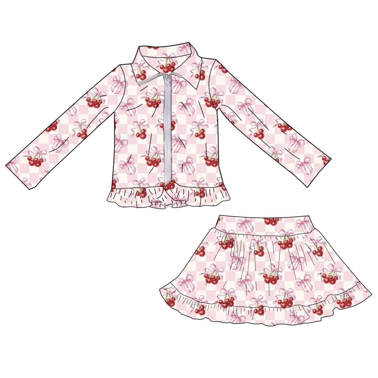 12.3 Pre-order GLD1560 baby girls cherry bow pink long sleeve skirt zipper Outfits yoga