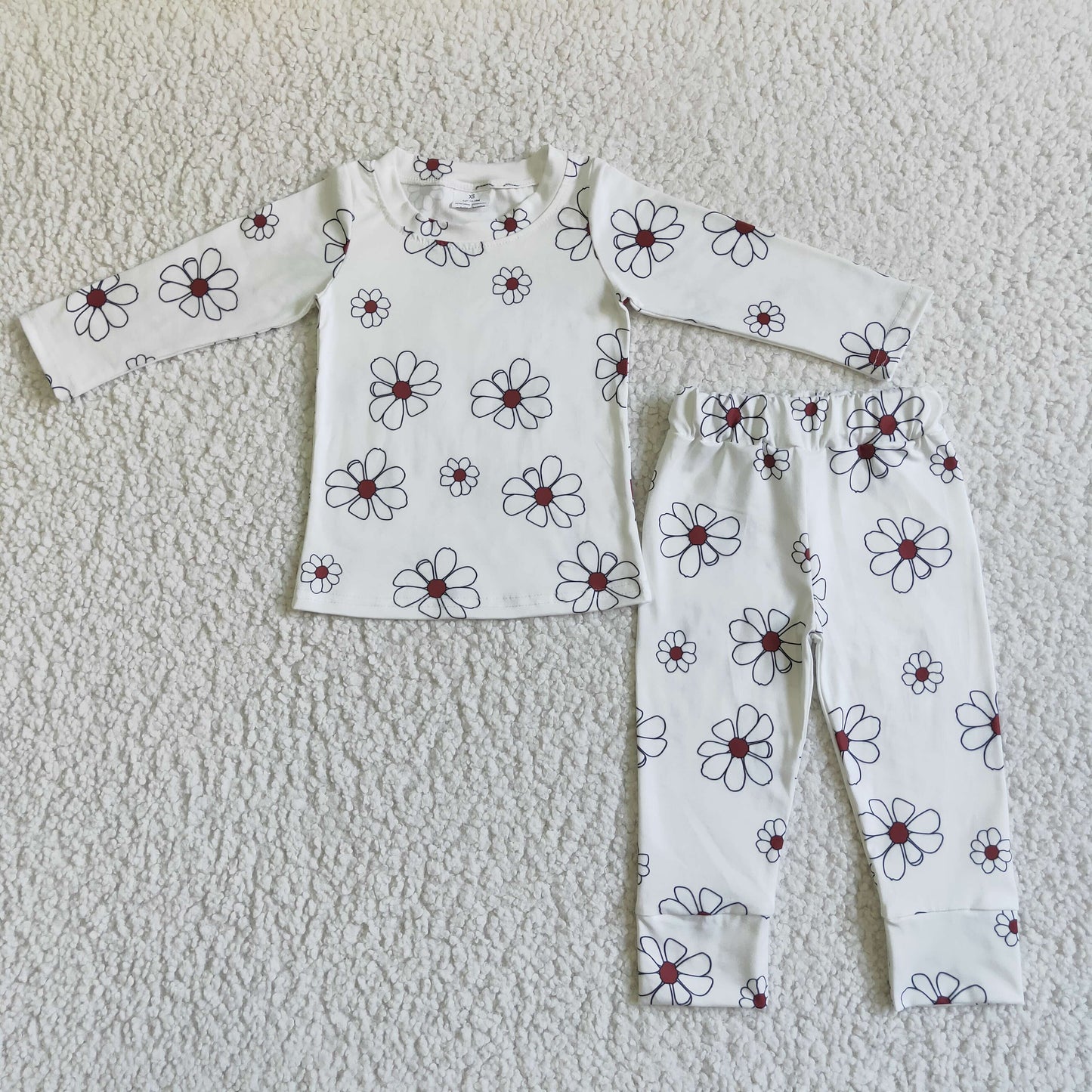 GLP0196 Girls flower white Pajamas Long Sleeves