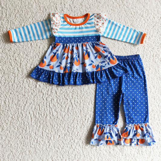 5.5 GLP0244 Girls stripe Outfits Long Sleeves Pants Blue