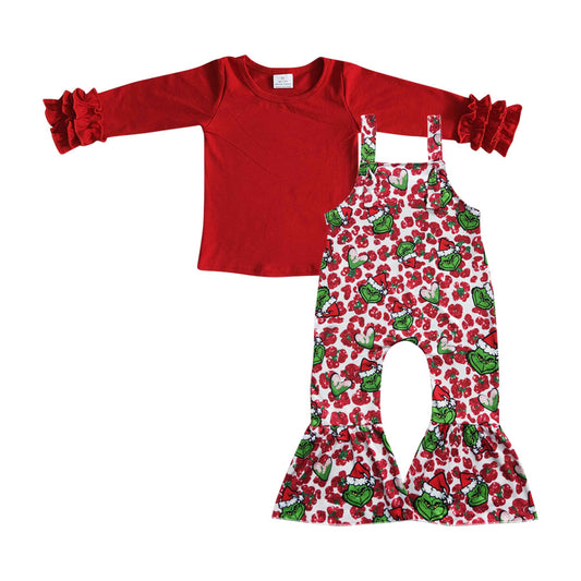 GLP0462 Girls Christmas Outfits Long Sleeves Red Overalls