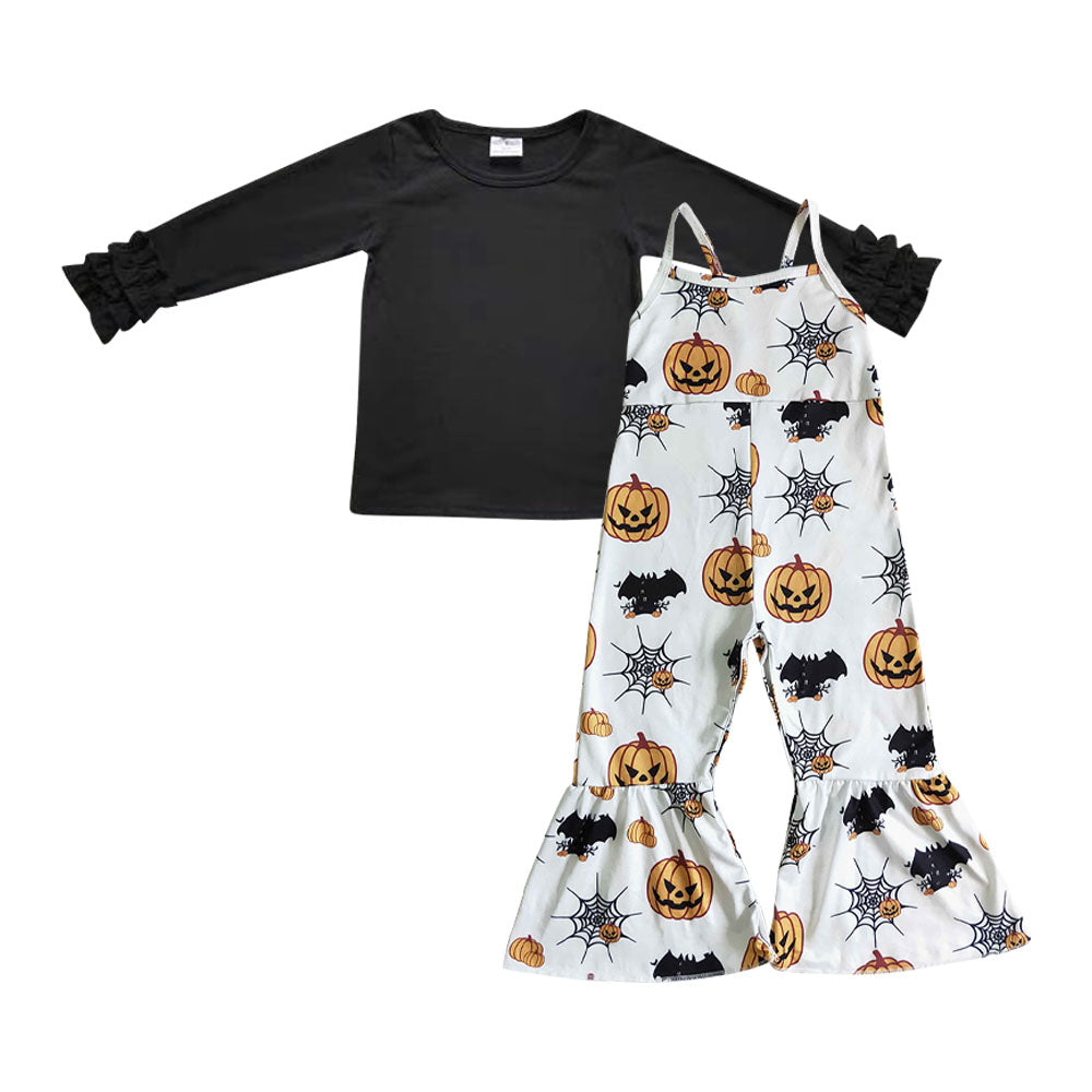 Girls Black Outfits Long Sleeves Halloween Overalls