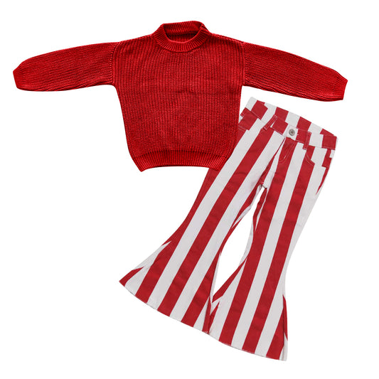 Girls Sweater Outfits Long Sleeves Stripe Jeans