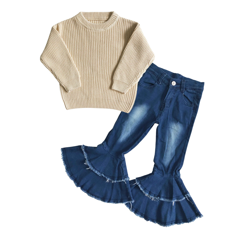 Girls Sweater Outfits Long Sleeves Blue Jeans