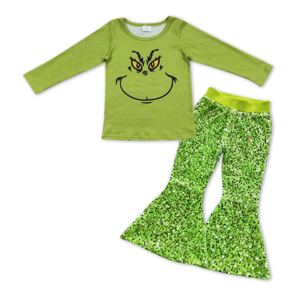 GLP0973 Girls Christmas Green Outfits Sequined Pants