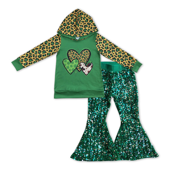 Girls Green Lucky Outfits Sequined Pants
