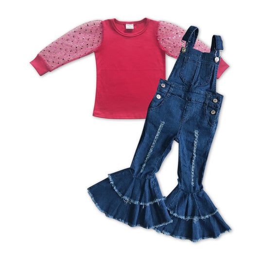 Girls Pink Outfits Blue Overall Jeans