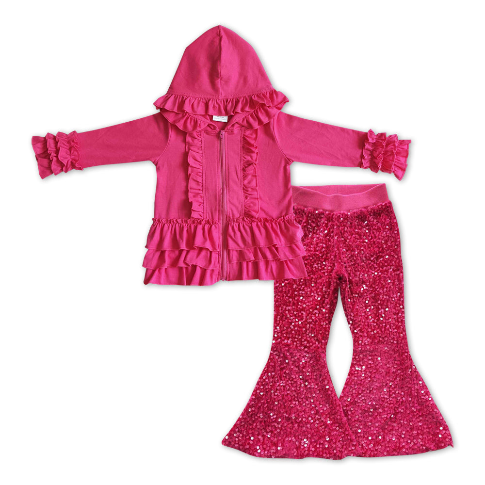 Girls Hot Pink Outfits Sequined Pants