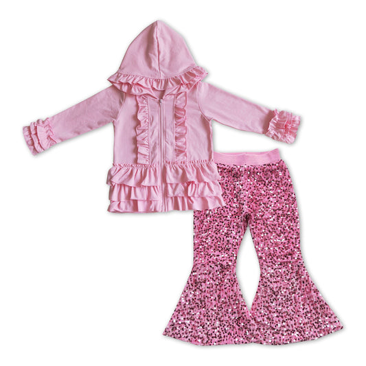 Girls Pink Outfits Sequined Pants