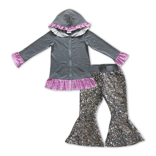 Girls Gray Outfits Sequined Pants